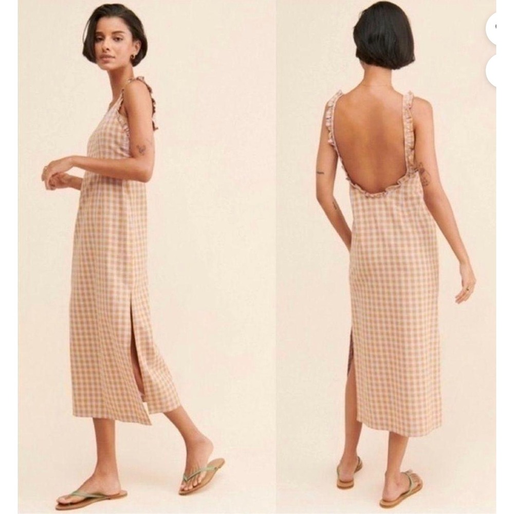 Milk It‎ Gingham Ruffle Midi Dress Women Lavender Checkered Cottagecore Picnic